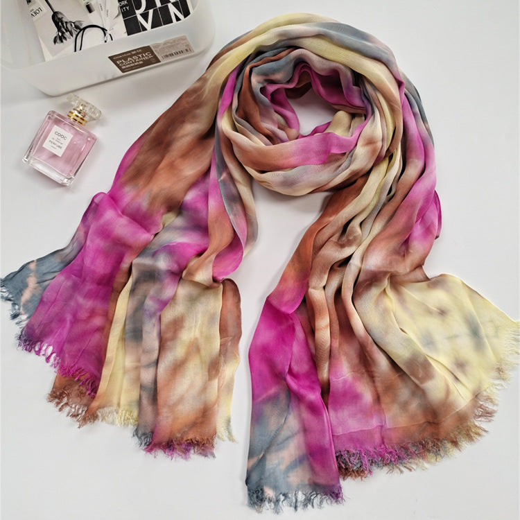 JY-79  Modal hand tie-dye shawl small fresh beach scarf sunscreen shawl silk scarf