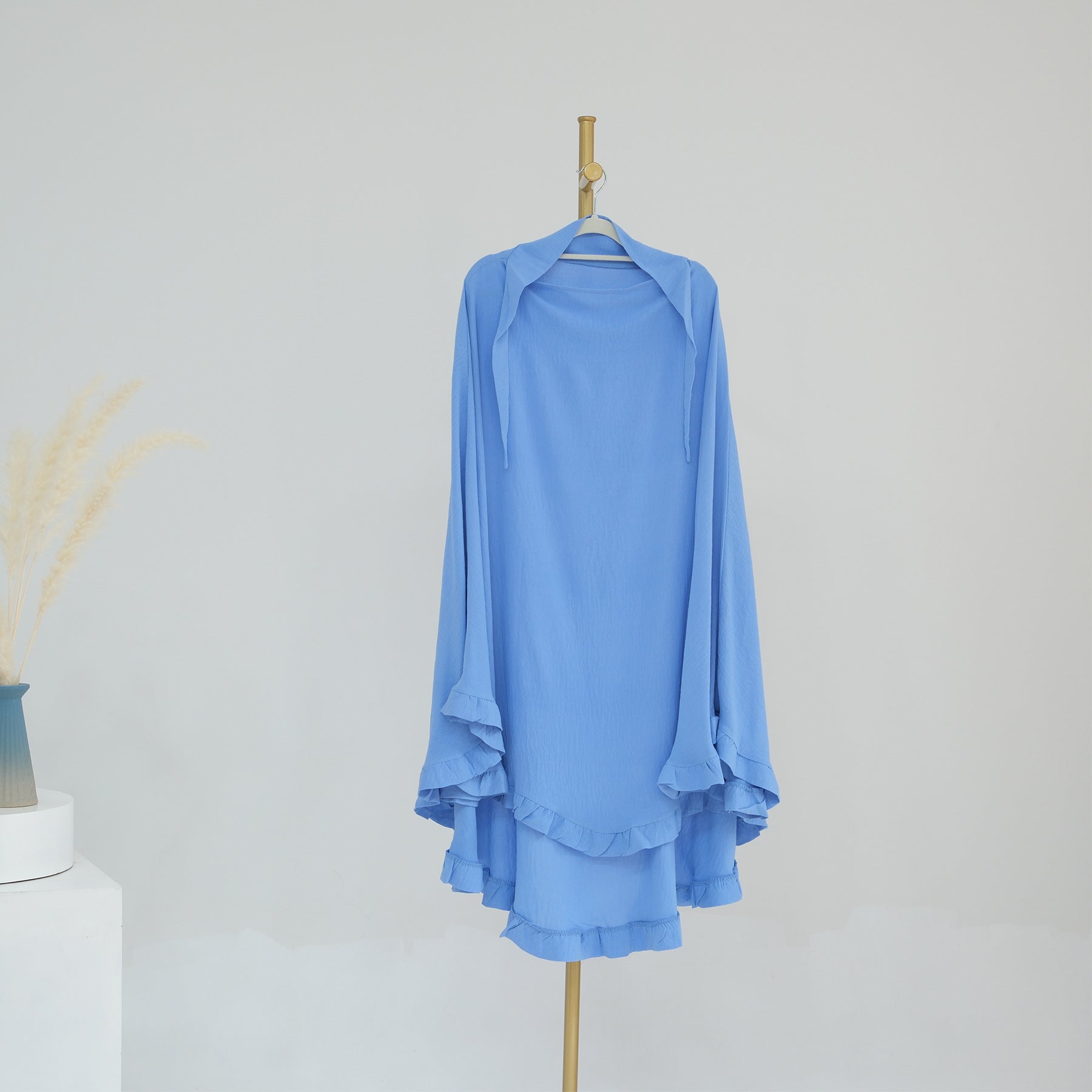 HJ912  Plain Polyester Ruffle Wide-Drape Hijab