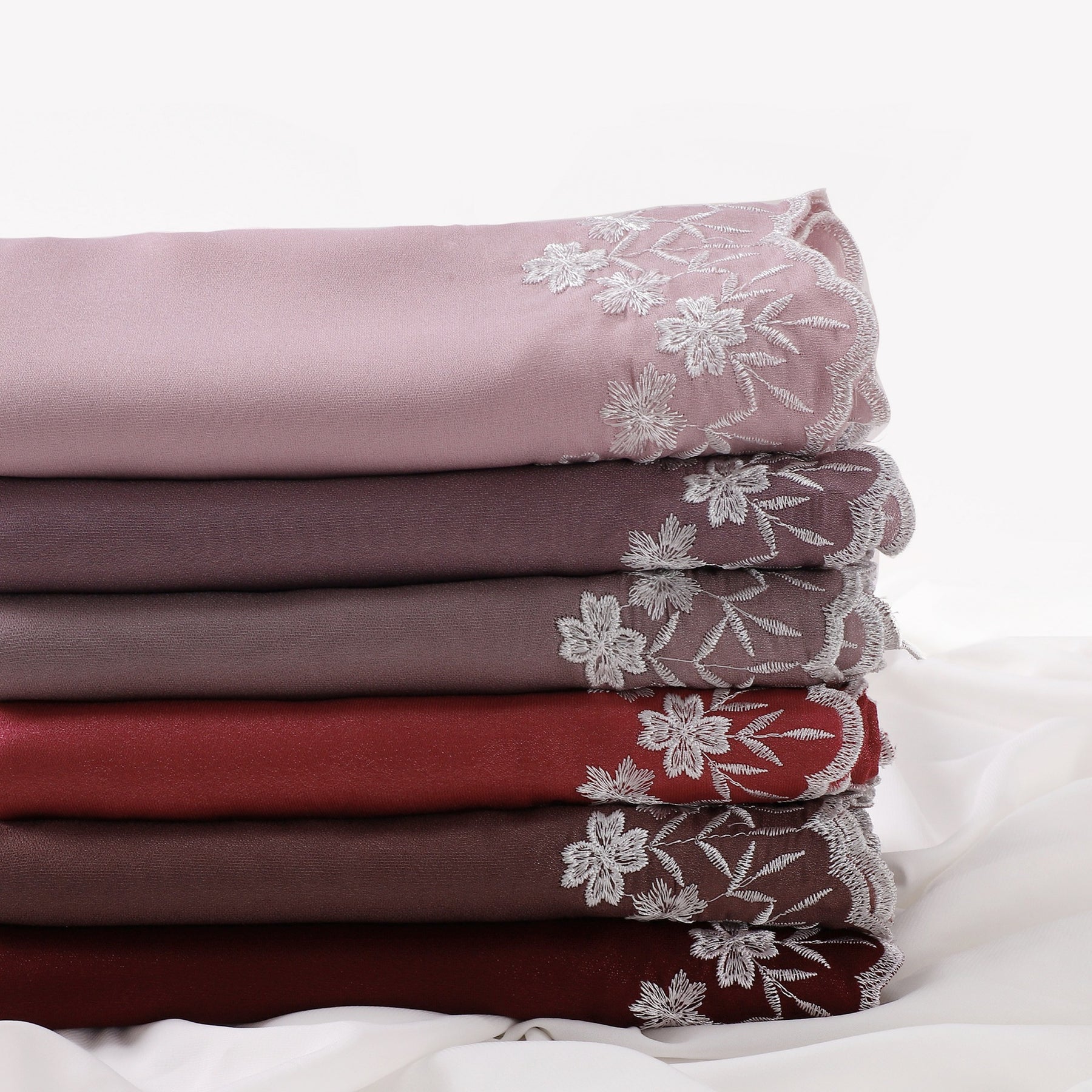 YZ339  Plain Embroidered Ends Shimmer Chiffon Hijab