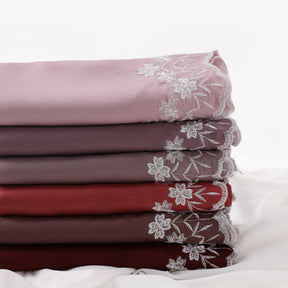 YZ339  Plain Embroidered Ends Shimmer Chiffon Hijab