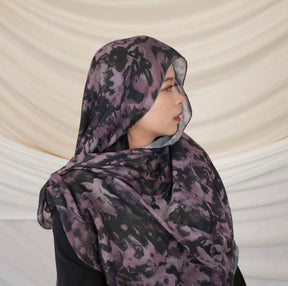 MD017  Modal Polyester Cotton Blend Floral Tie-Dye Single-Needle Hijab
