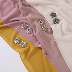 YZ133 Plain Pearl Chiffon Hijab with Hand-Set Crystals & Straight Hem