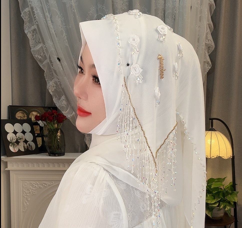 MY320  Plain Rose Rhinestone Polyester Turban Hijab - MOQ:20 PCS