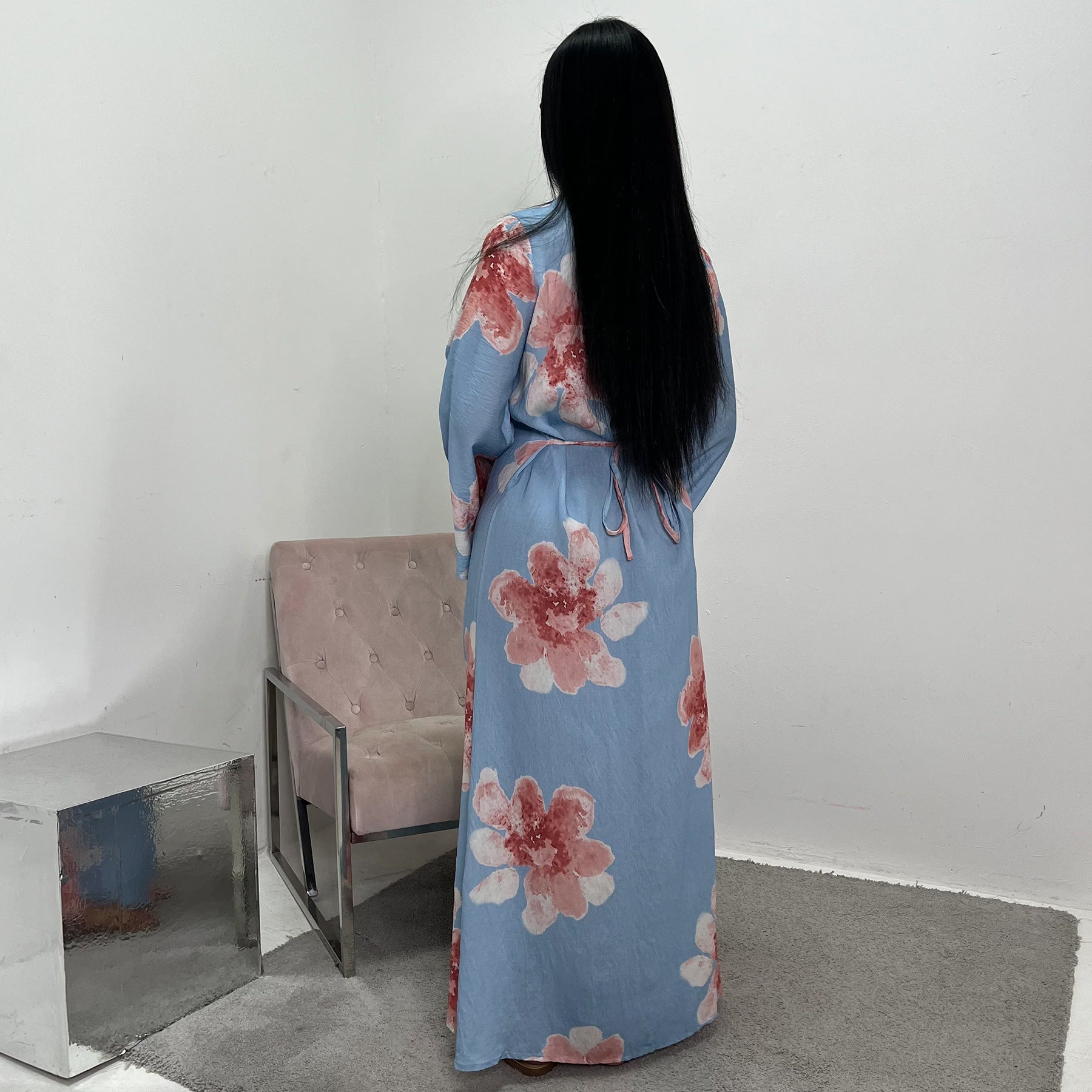 LR1063  Women's Printed Ankle-Length Dress with Slimming Waist