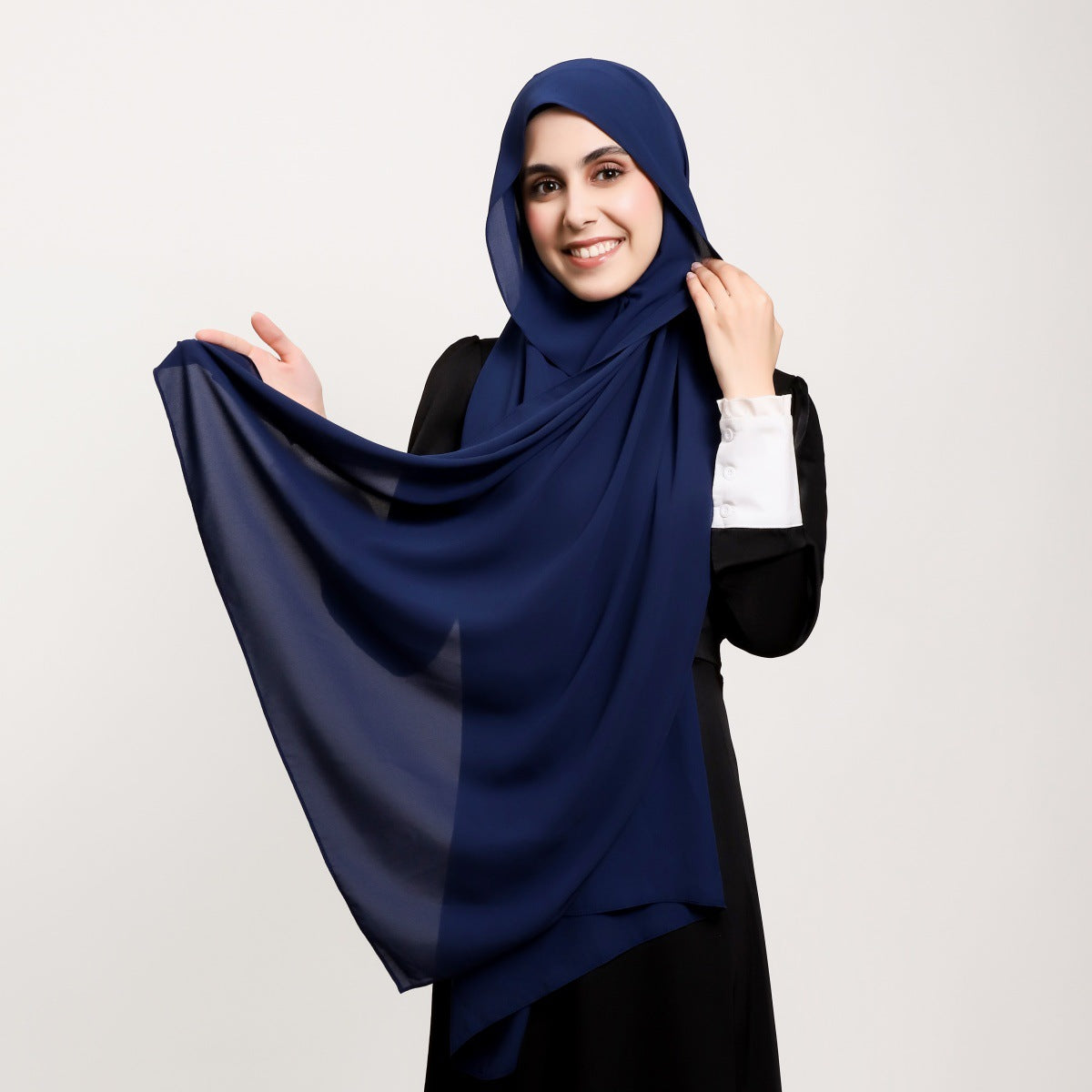 YZ316  Plain Silky Thick Chiffon Hijab with Built-in Magnetic Buckle and Matching Undercap