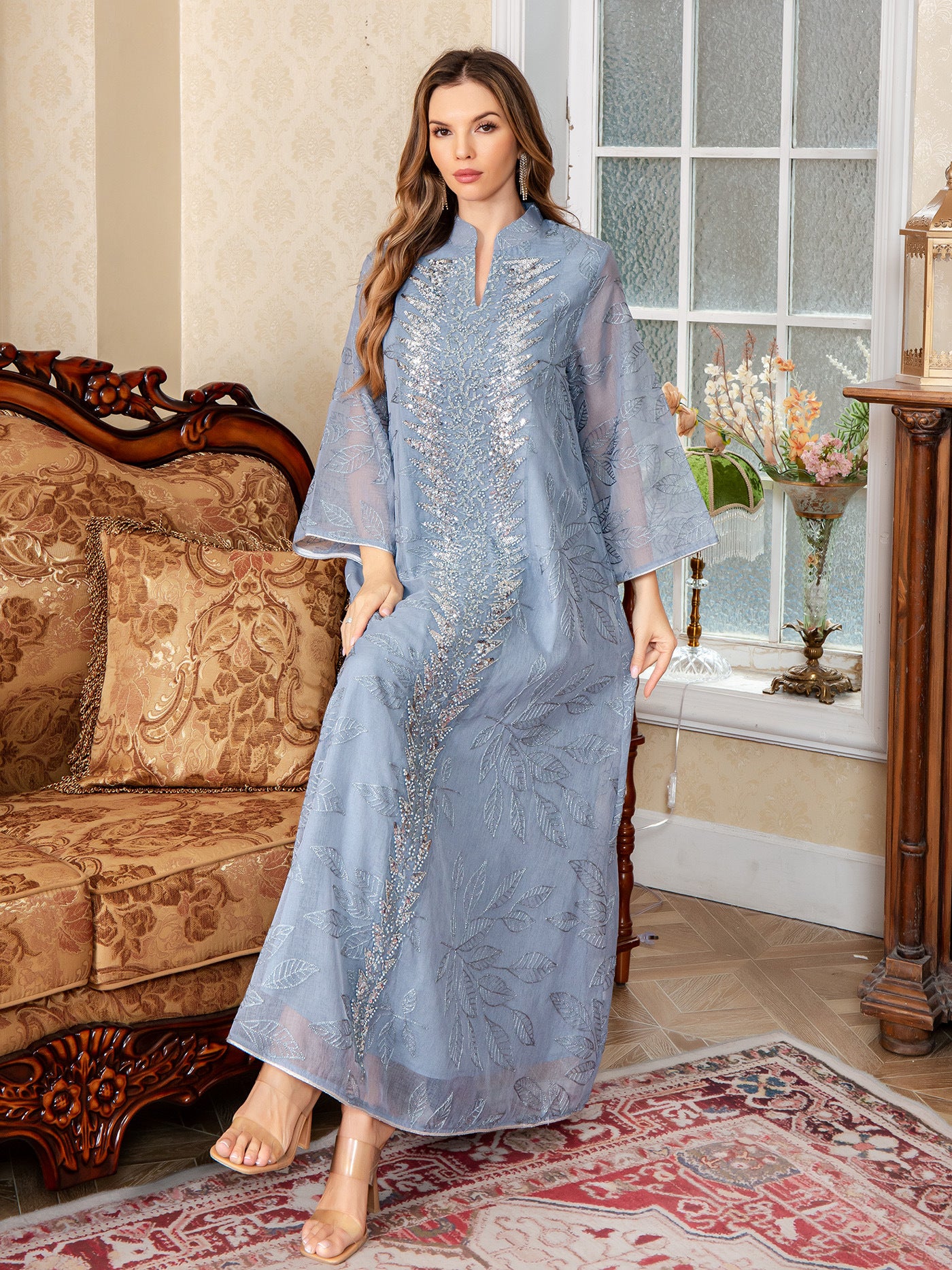 SMT169  Mesh dress with full embroidery