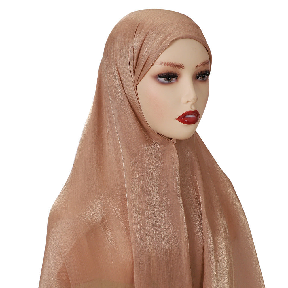 MSL355  Adjustable Cotton Jersey Muslim Cap+Island Satin Crepe Long Scarf