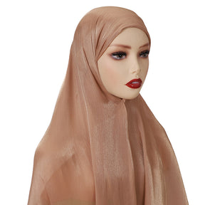 MSL355  Adjustable Cotton Jersey Muslim Cap+Island Satin Crepe Long Scarf