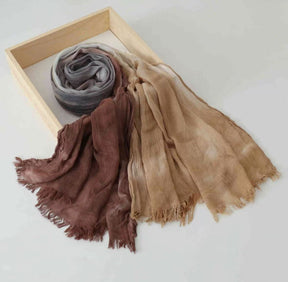 SS009  Modal Tie-Dye Oil Painting Style Two-End Fringed Crinkled Hijab