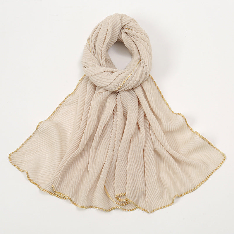 VS787  Cross-border sales of pure color crumpled simple scarf spring and summer new Malay Indonesia ladies crumpled edge long scarf in stock