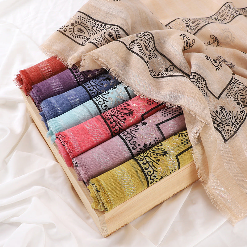 MSL276  Gold stamping hijab with gold thread - MOQ:2