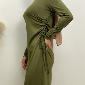 6736 Arabian solid color long-sleeved dress women's side drawstring bottoming shirt - MinYang Fashion Apparel Accessory Manufacturer