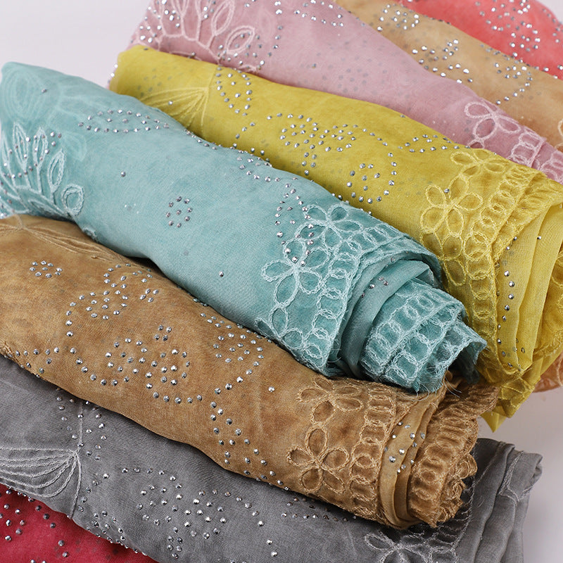 MSL231  Plain Polyester Embroidered Rhinestone Hijab