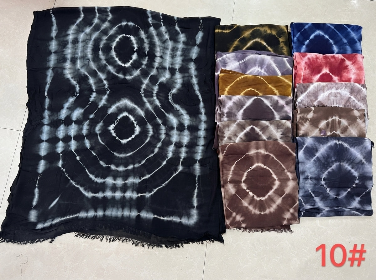 SS013  Modal Tie-Dye Printed Hijab with Short Fringe Ends