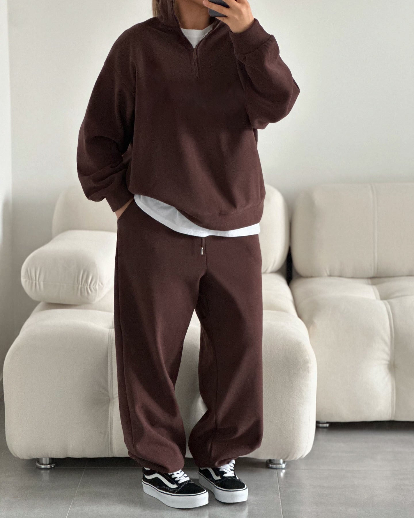 C56300  Women's Oversized Half-Zip Sweatshirt & Drawstring Sweatpants Set