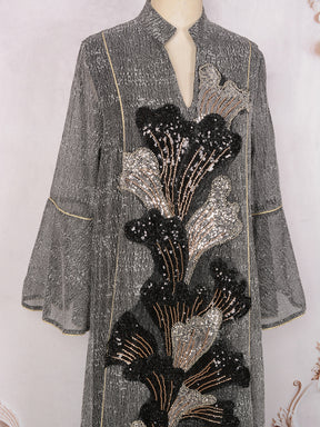 MT557  Stand Collar Sequin Beaded Embroidered Luxury Dress