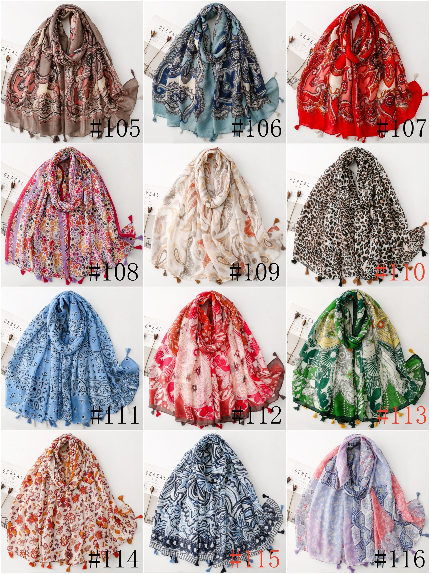SL2202-009  Women's Ethnic Cotton Linen Feel Scarf with Wheat Ears Tassels