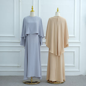 LR1001  Fitted Polyester Abaya & Cape Two-Piece Set
