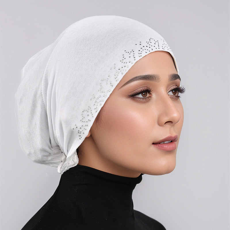 RS038 Mercerized cotton rhinestone strap hijab cap