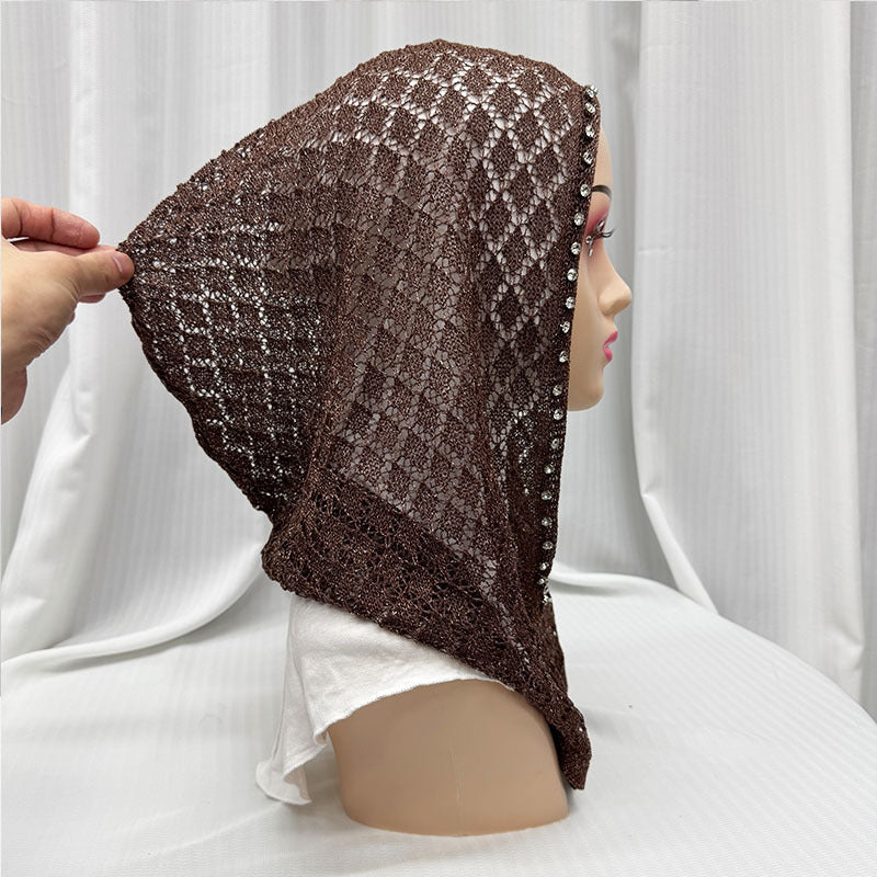 2133-895  Crystal-studded Shiny Thread Breathable Hollow-out Hijab Cap