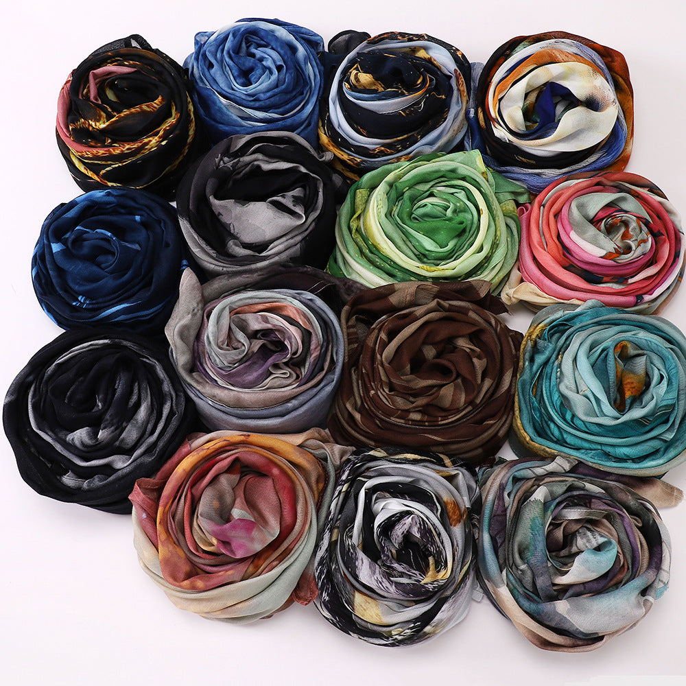 MSL395  Modal printed double stitch scarf