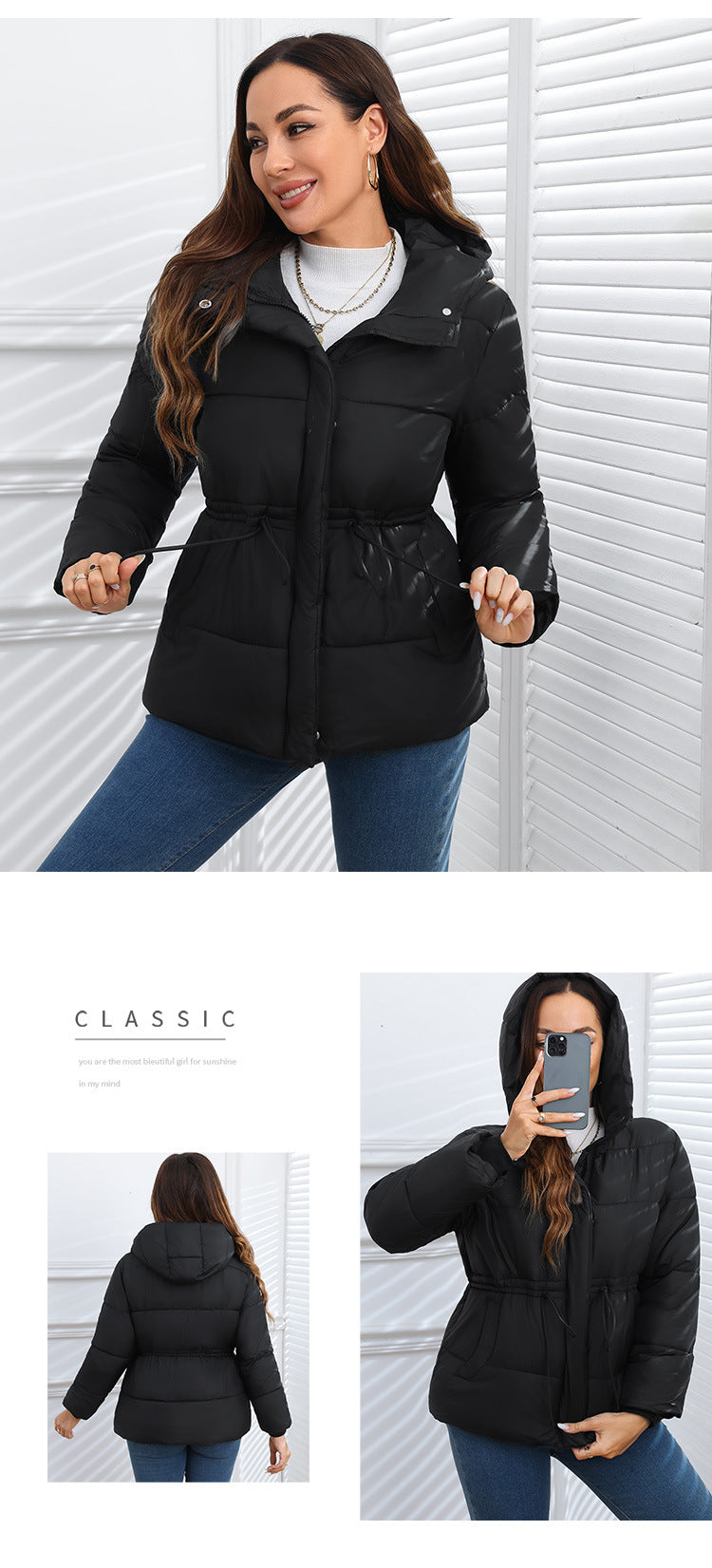 WAN827  Women's Petite Slim Winter Hooded Cotton-Padded Jacket
