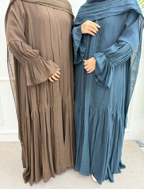 LR1139  Pleated cardigan with lining + hijab 2-piece set