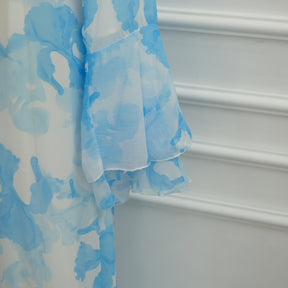 LR1338  Printed Double-Layer Chiffon Flare Sleeve Dress
