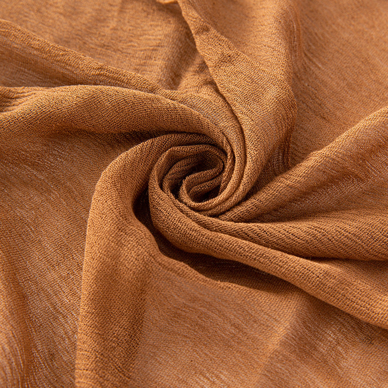 WJA79  Plain natural crinkle cotton hijab with fringes on both ends