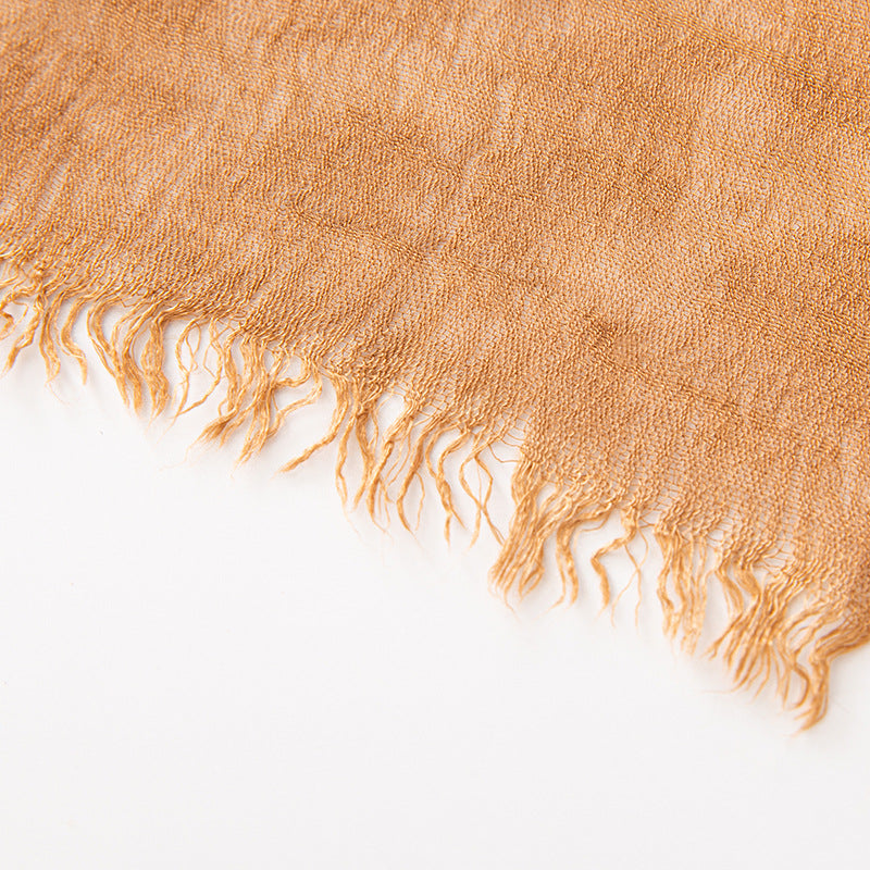 WJA79  Plain natural crinkle cotton hijab with fringes on both ends