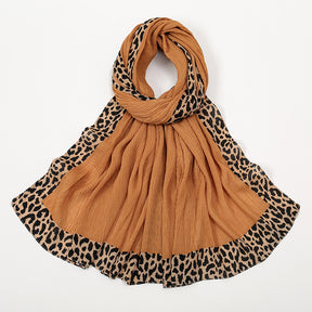 VS773 Hot sale new style leopard wrinkle polyester long scarf solid color headscarf