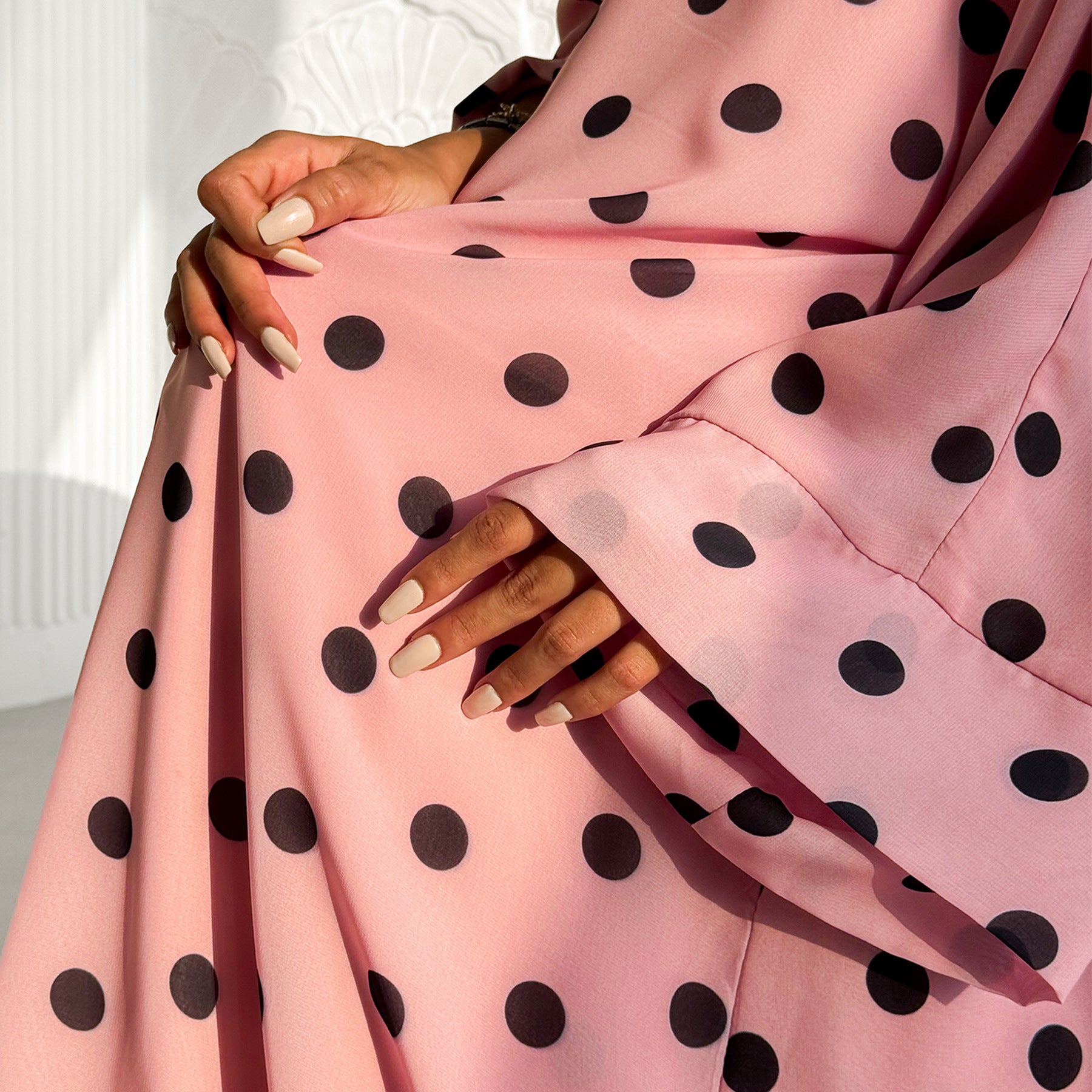 LR1119  Women's Vibrant Polka Dot Cardigan & Hijab 2-Piece Set