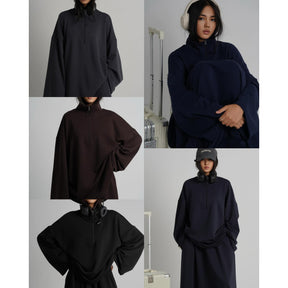 LR1127  Casual Loose Zipper Collar Top and Skirt 2-Piece Set