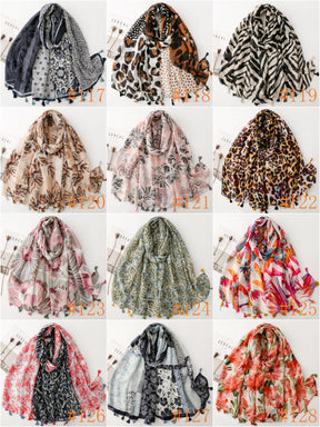 SL2202-009  Women's Ethnic Cotton Linen Feel Scarf with Wheat Ears Tassels