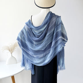 SS007  Gradient Rainbow Collection Short Tassel Crinkled Hijab