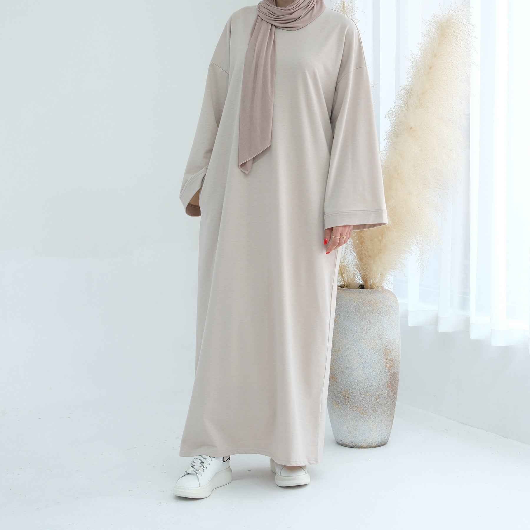 LR737  Plain Hooded Sweatshirt Abaya Dress