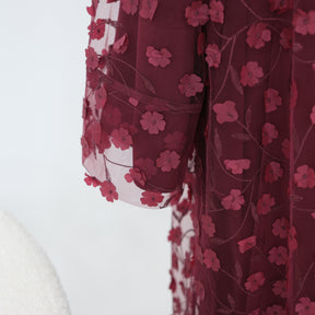 LR1189  3D Floral Open Abaya + Nida Inner Layer + Hijab Set