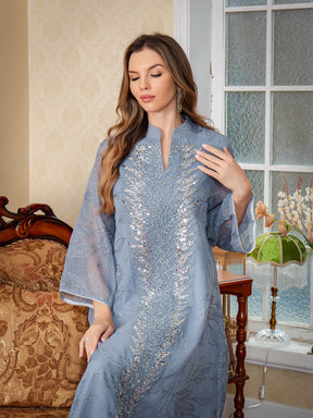 SMT169  Mesh dress with full embroidery