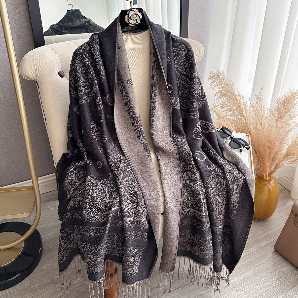 ZM001  Cashew Print Faux Cashmere Double-Sided Autumn Winter Scarf
