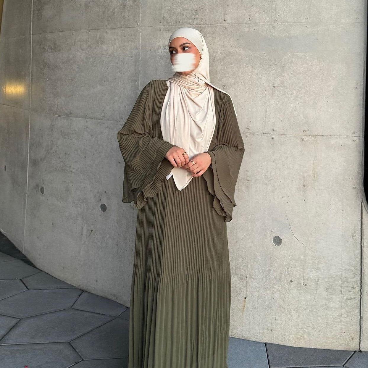 MQ155  Fashion Polyester Pleated Premium Crinkled Dress - Hijab Not Included
