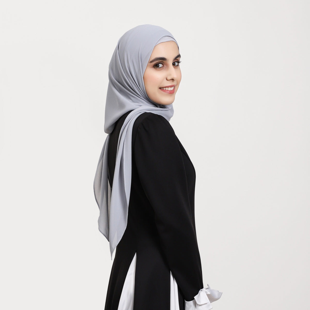 YZ317  Plain Pearl Chiffon Hijab with Built-in Magnetic Closure