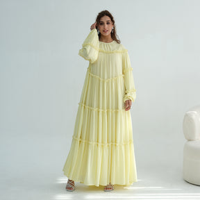 LR1161  Long Sleeve Tiered Ruffle Double Layer Dress