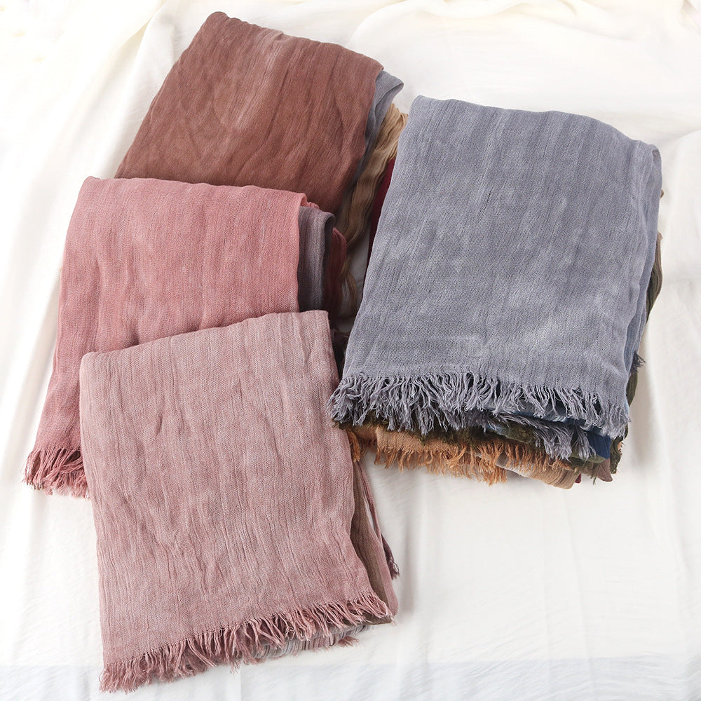 SS009  Modal Tie-Dye Oil Painting Style Two-End Fringed Crinkled Hijab