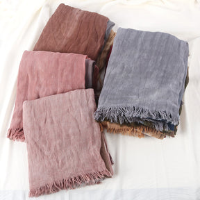 SS009  Modal Tie-Dye Oil Painting Style Two-End Fringed Crinkled Hijab