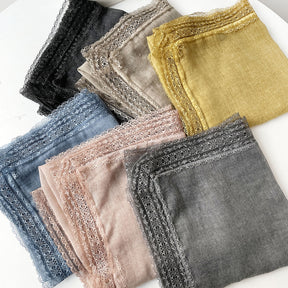 SS006  Plain Lightweight Lace Trim Polyester-Cotton Square Scarf