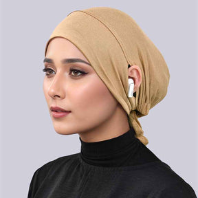 MSL139  Drawstring Plain Mercerized Cotton Hijab Cap - with Ear Openings