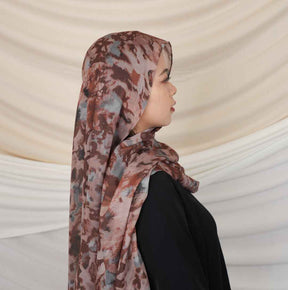 MD017  Modal Polyester Cotton Blend Floral Tie-Dye Single-Needle Hijab