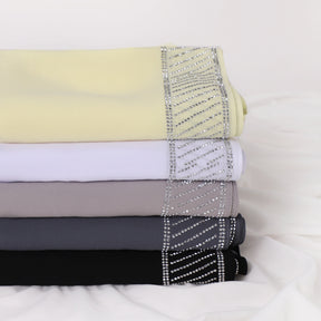 YZ324  Plain Pearl Chiffon Hijab with Rhinestones