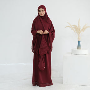 LR957  4-Piece Prayer Mat Storage Bag Lace Hijab & Skirt Set