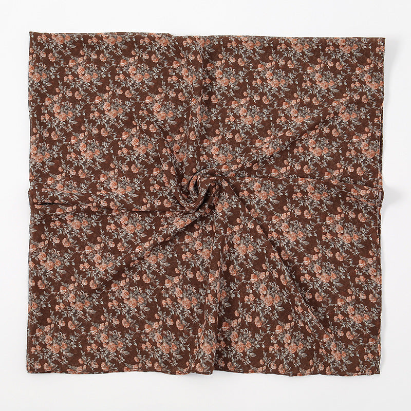 YW347  115*115CM Large Size Floral Pearl Chiffon Printed Square Scarf